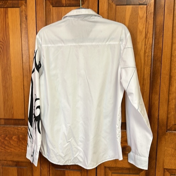 Jeansian White Black Lion Print Long-sleeved Button Up Casual Dressy Shirt L - Picture 2 of 8